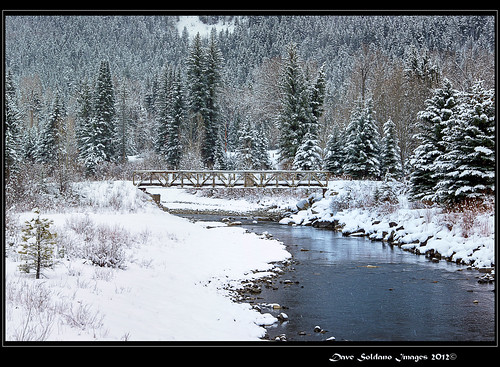 bridge blue trees winter snow detail green beautiful creek colorado clear evergreen carbondale