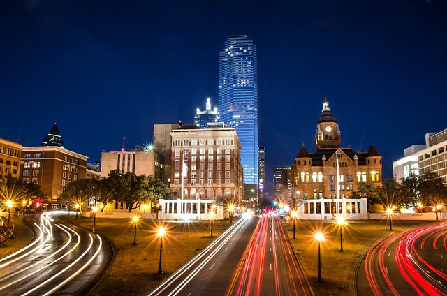 Dallas, TX - Dealey Plaza with Light Trails