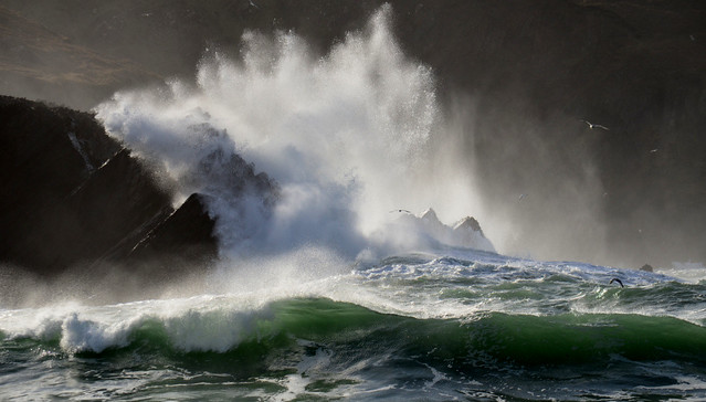 Waves crashing on to the rocks on Clogher beach