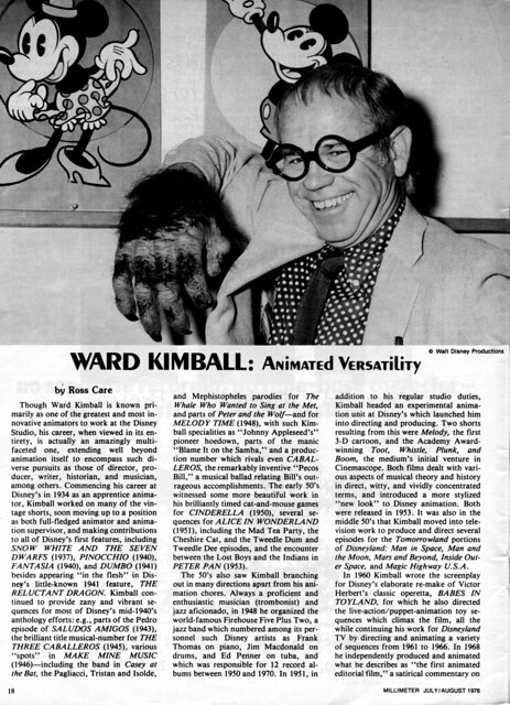Ward KIMBALL, veteran Disney Studio animator, in a characteristic pose - Millimeter Magazine, July-August 1976