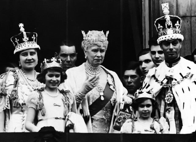 With her father George VI and grandmother Queen Mary