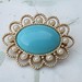 Vintage Sarah Coventry Turquoise and Pearl Filigree Brooch