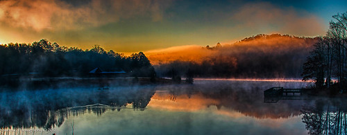 mountains fog sunrise reflections