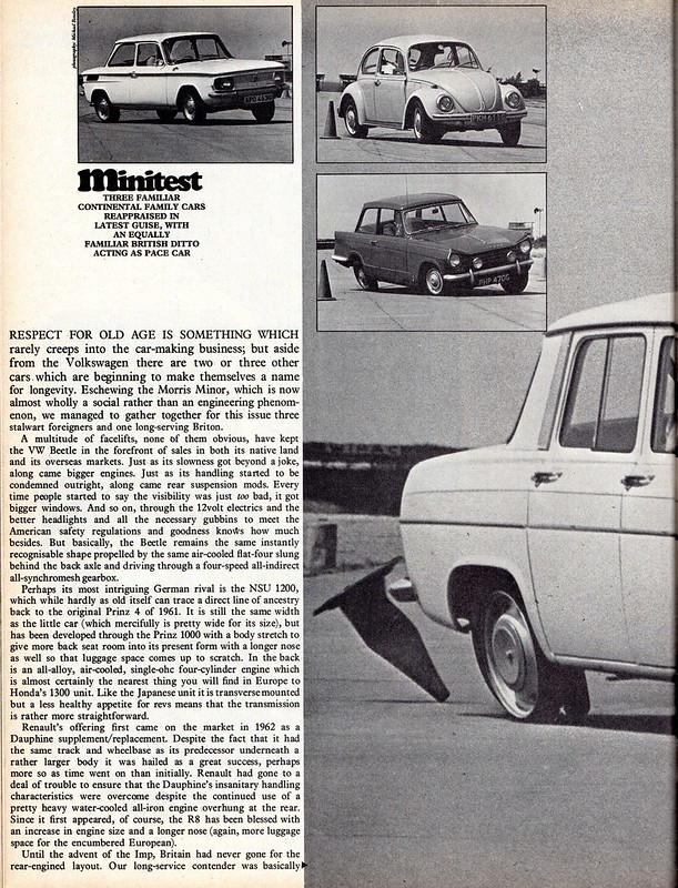 NSU 1200 - Renault 1100 - Triumph Helard 13/60 & Volkswagen Beetle 1302 S Group Road Test 1969 (1)
