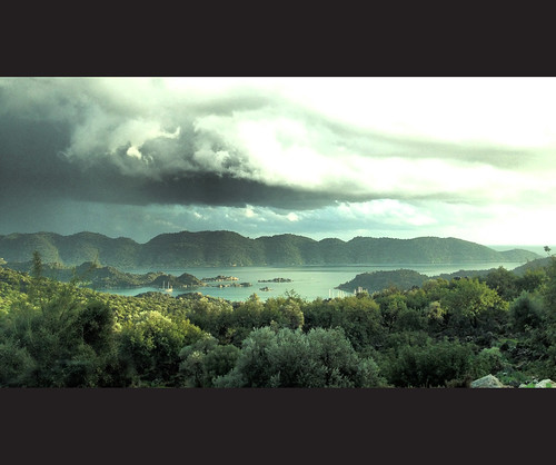 sea panorama mountains rain clouds grey mediterranean view gorgeous kekova üçağız