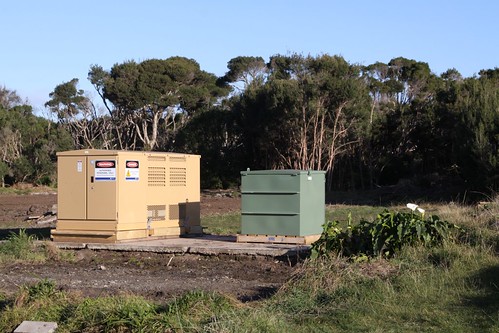 New 'cubicle' power transformers to replace the old overhead lines, waiting installation outside the Penguin Parade