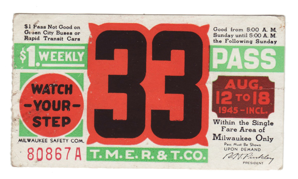 Milwaukee Bus Pass. 1940s