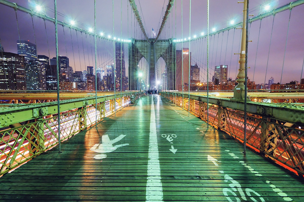 Brooklyn Bridge Walkway at Night