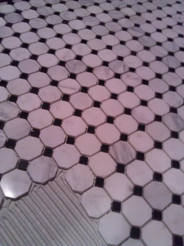 Marble and glass mosaic floor