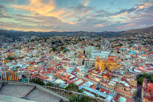 houses roof sunset church clouds lights colorful downtown day cathedral cloudy dusk guanajuato birdseyeview elpipila mexico2012