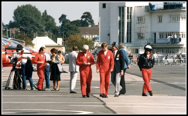 The Red Arrows 1986 team leader Squadron Leader RICHARD THOMAS and team manager Squadron Leader Henry Ploszek discuss the days events