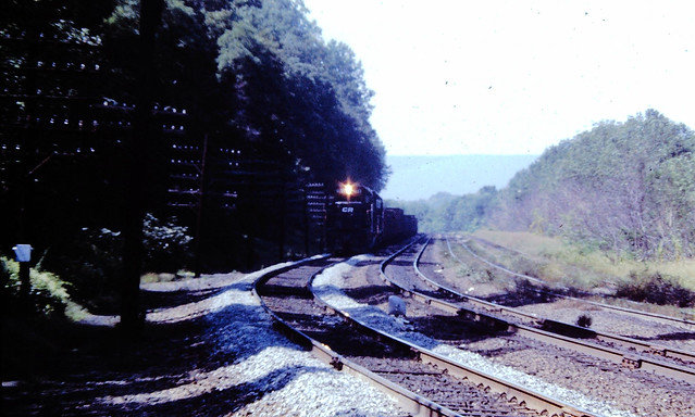 On the old PRR mainline: A Conrail freight train at Marysville in 1977