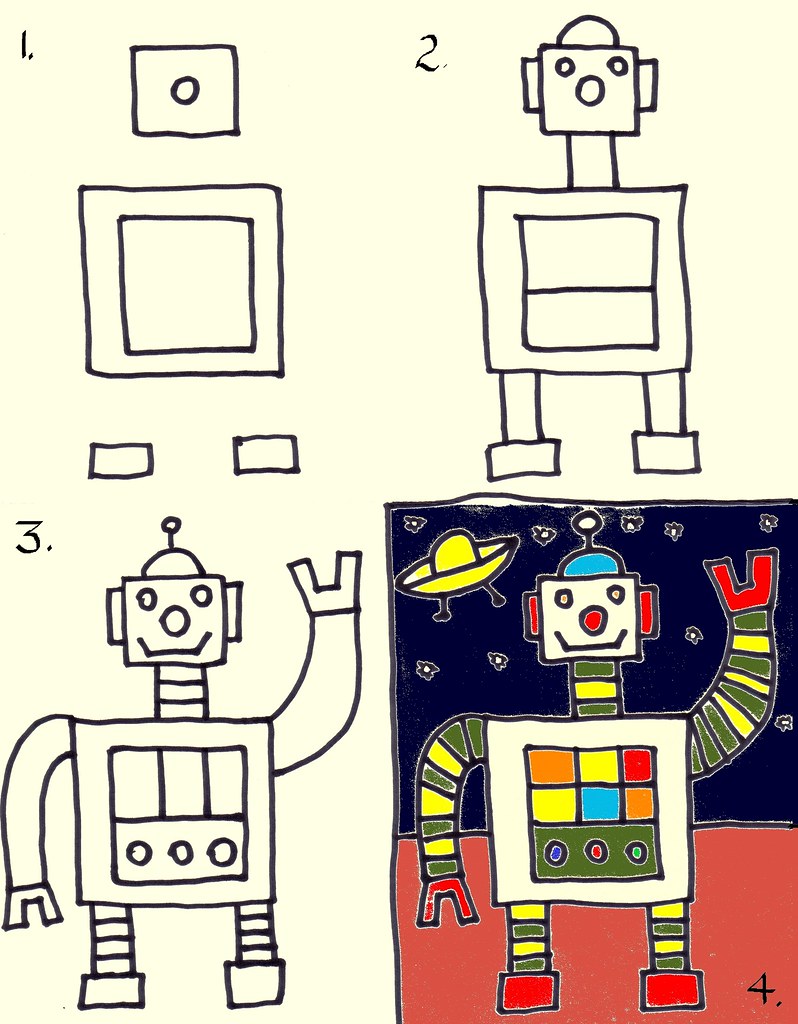 Нарисовать робота 5 класс. Робот рисунок. Робот детский рисунок. Роботы для рисования детям. Схема рисования робота для детей.