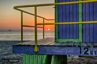 Miami Beach Lifeguard Tower Closeup with Sunrise