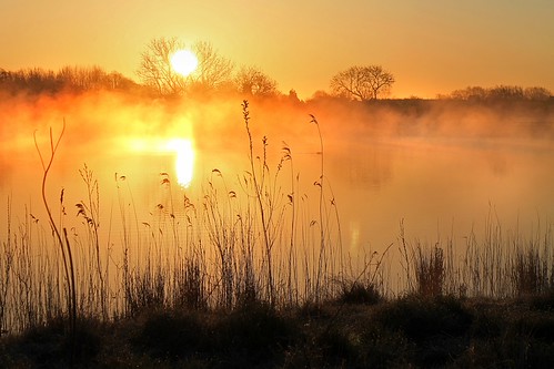Misty morning Sunrise by Robert felton Photography, light sun reflection sunrise bedford dawn scenic bedfordshire felton gravel workings lumen willingto