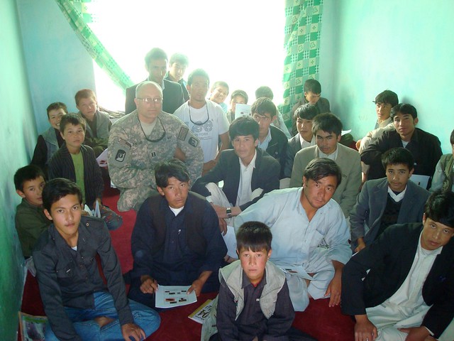 LT James Dunford visiting an English class and teaching medical entomology - Afghanistan