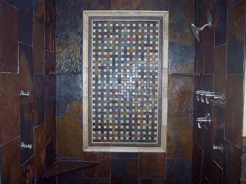 Natural slate with insert design shower