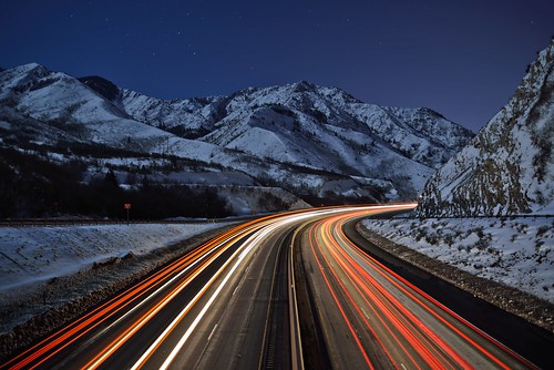 road longexposure winter snow cold night utah lighttrails february