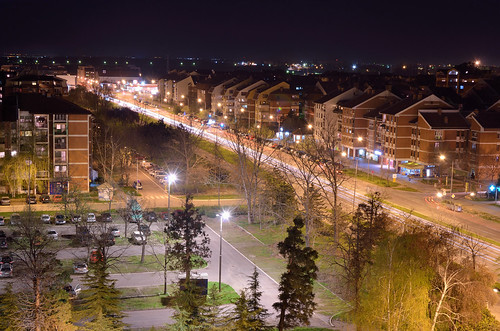 Pogled na novo naselje,Novi Sad. by AleksandarM021, night view of my town...
street city blue sky cloud lake reflection skyline architecture night skysc