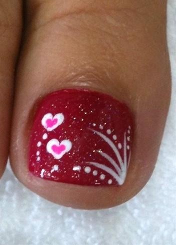 Red Toe Nail With Hearts Pedicure Design On Nails Flower Flickr