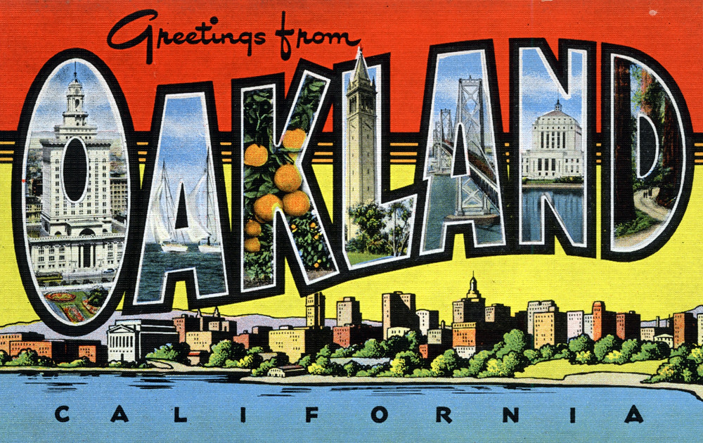 Greetings from Oakland California Large Letter Vintage Postcard INSTANT download digital JPEG 300 ppi printable image linen big CA