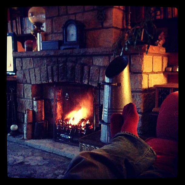A roaring fire and warm tootsies. Happy Easter!