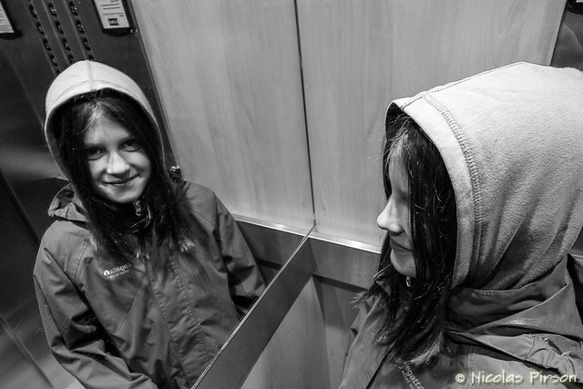 Young girl in the lift.