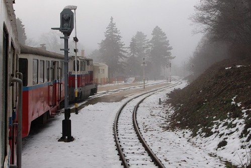 Arriving at Szépjuhászné station to cross an opposing train
