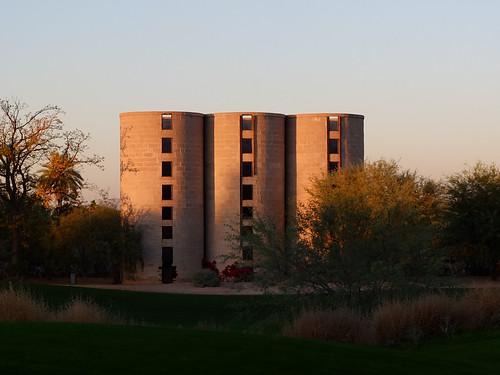 Silos, Phoenix Arizona by Blinking Charlie, sunset arizona usa phoenix concrete evening desert golfcourse silos 2012 blinkingcharlie fujifilmx10