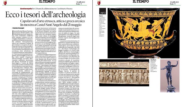ROMA ARCHEOLOGIA e BENI CULTURALI: CASTEL SANT' ANGELO - Ecco i tesori dell' archeologia, IL TEMPO (19/04/2013), p. 41.