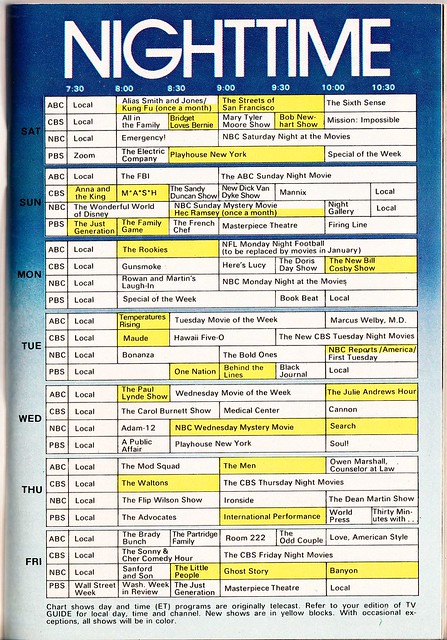 Nightime TV Schedule lineups from the 1973 TV Guide Fall Preview issue