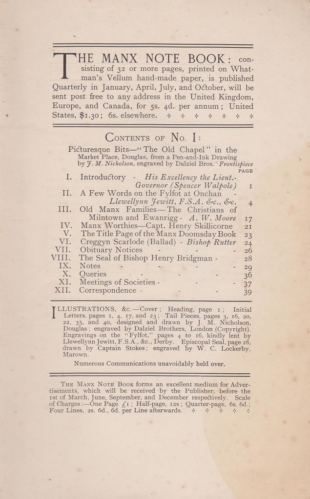 The Manx Note Book, contents page (first edition) | 