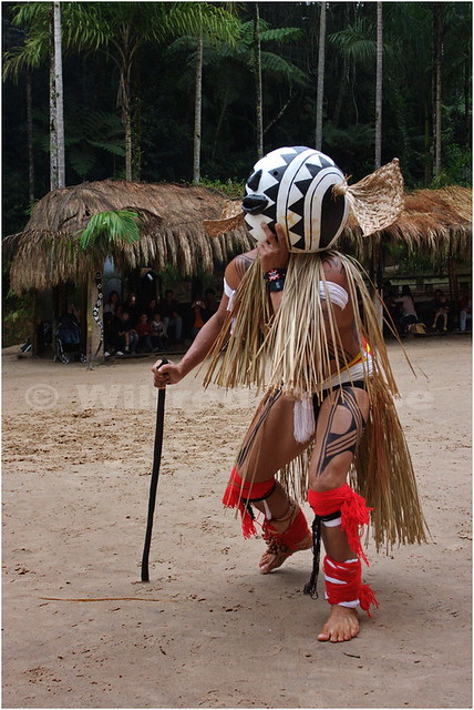 _MG_2124 Kuikuro Indian dressed up for the masked dance at the presentation of Kuikuro dancing and singing at Toca da Raposa, São Paulo. Brazil