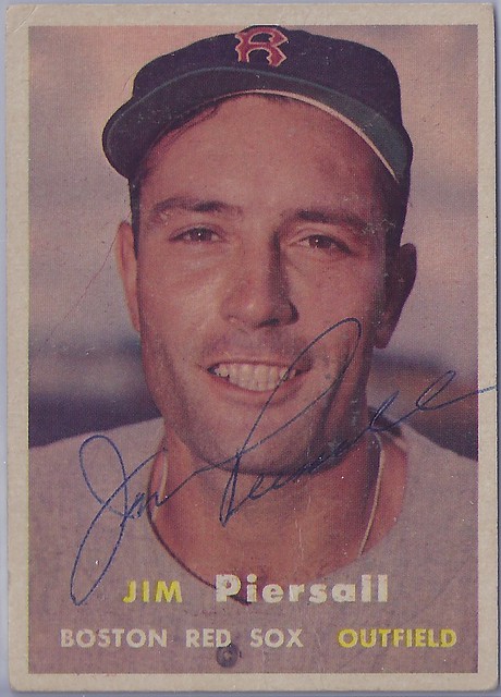1957 Topps - Jim Piersall #75 (Outfielder) (b. 14 Nov 1929 - d. 3 Jun 2017 at age 87) - Autographed Baseball Card (Boston Red Sox)