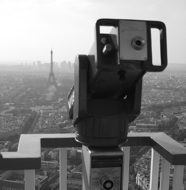 black and white paris from above view