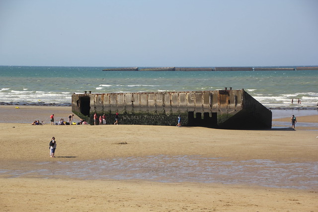 Remnants of the Mulberry Harbour at Gold Beach, D-Day Normandy, France, WW2.