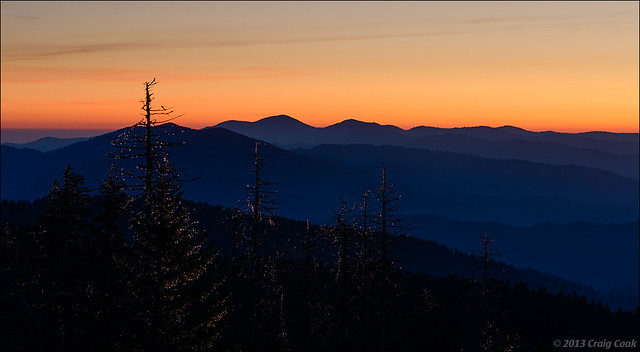 pre-sunrise view of Smoky Mountains