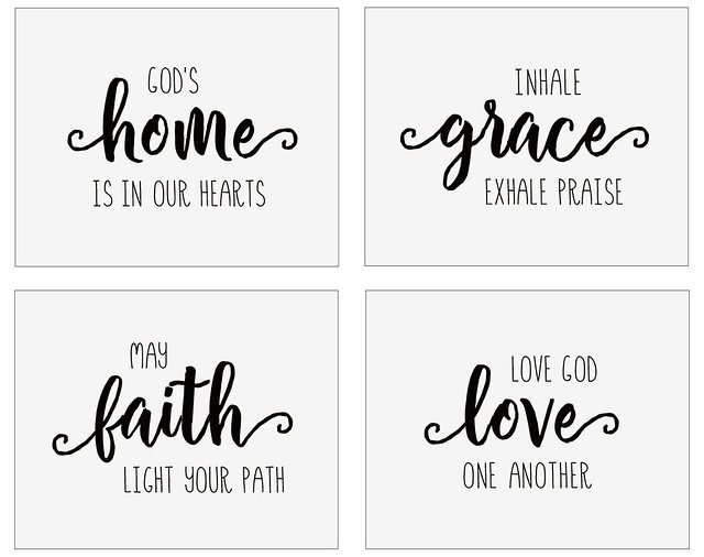 Farmhouse Christian Quotes Inspirational Wall Art - Faith, Grace, Praise, Love - 8x10 Set of 4 Unframed Pearl Prints