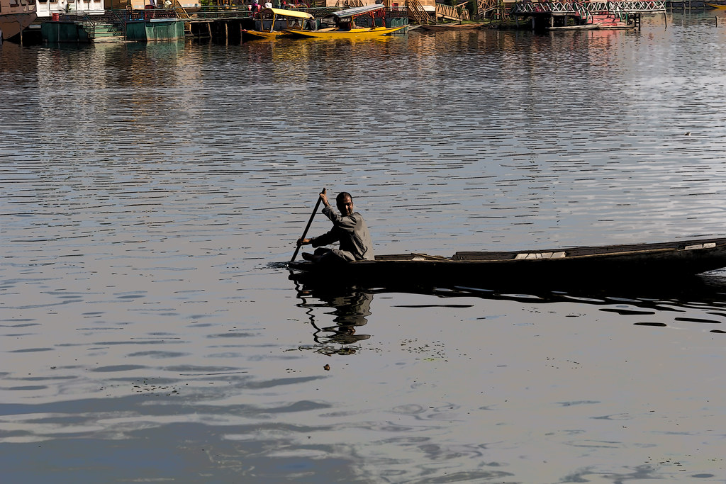 Cartoon - Kashmiri man rowing a small wooden boat in the w… | Flickr