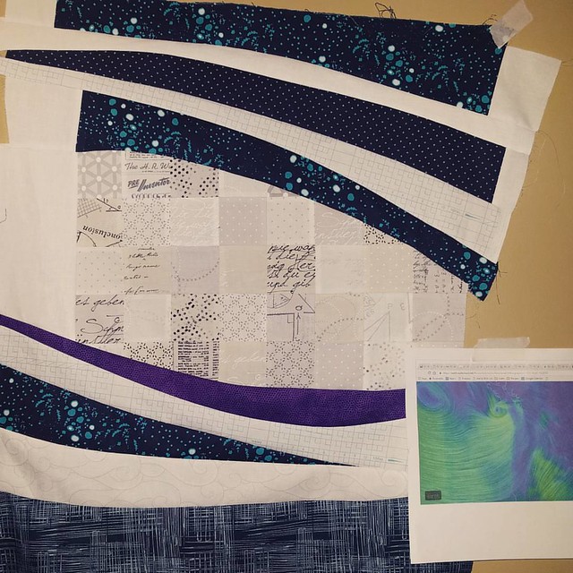 I'm off to a great start on my #spark2design quilt top from today's class with the wonderfully inspiring @ml_wilkie for @seattlemqg. Thanks for coming to town Michelle!  My spark picture is in the bottom right,  a wind diagram from last night's storm that