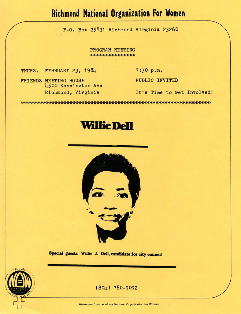 Richmond Chapter NOW flyer; Willie Dell appearance, 1984 | Flickr