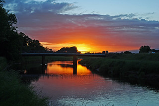 toll bridge at Little Ecclestone by sunset