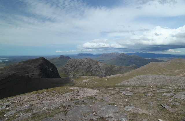 Sgurr an Fhidhleir, Beinn an Eoin, Stac Pollaidh etc. from summit of Ben More Coigach