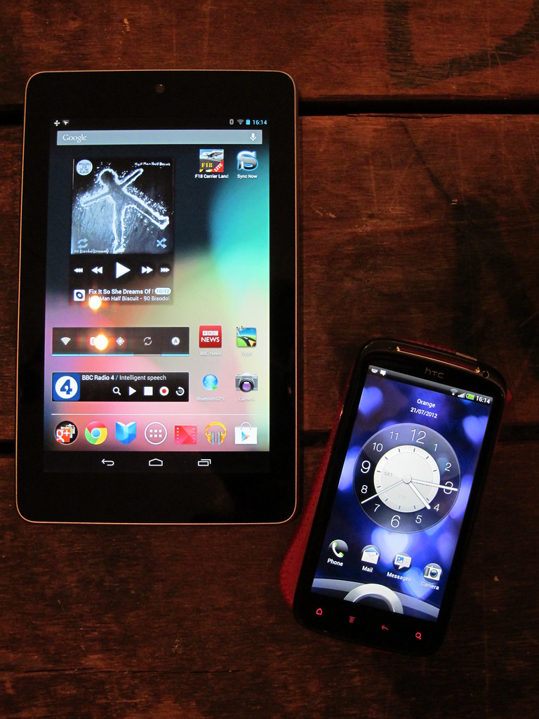 Peter's Nexus 7 next to my HTC Sensation