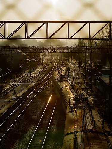 morning train sunrise canon fence europe track kodak ae1 ukraine kiev ae