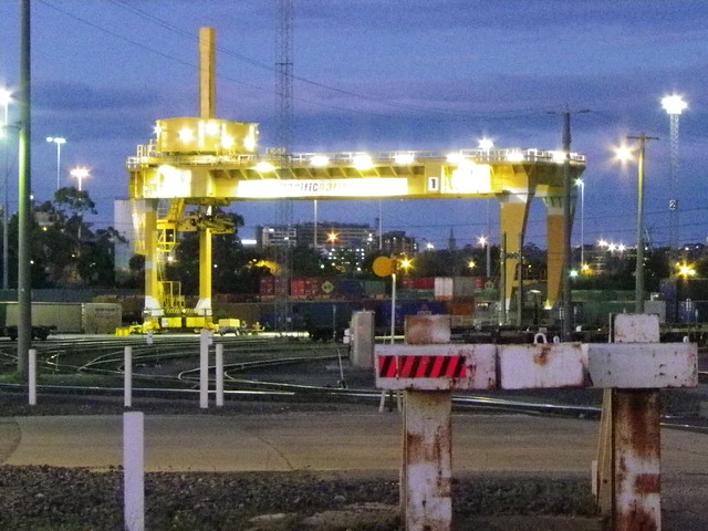 Container crane at dusk