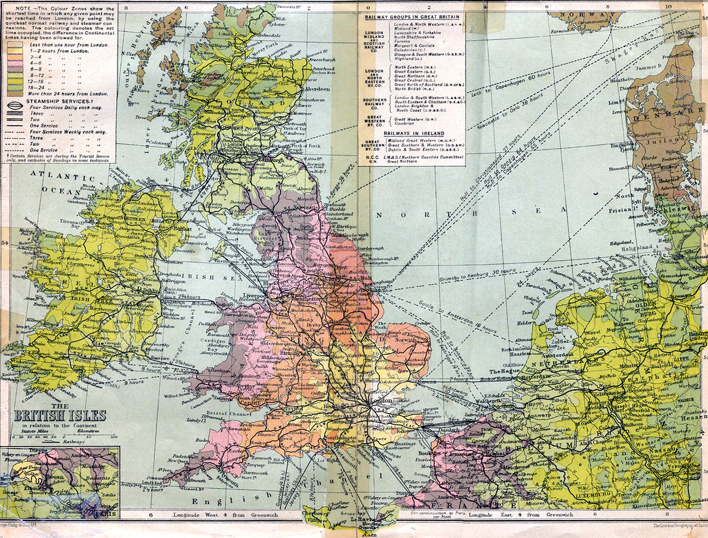 Europe railway map with travel times –