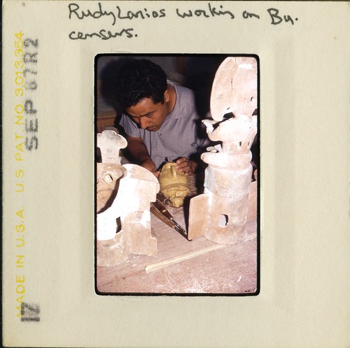 Rudy Larios working on Burial 195 censers 1967 | by Dennis E. Puleston