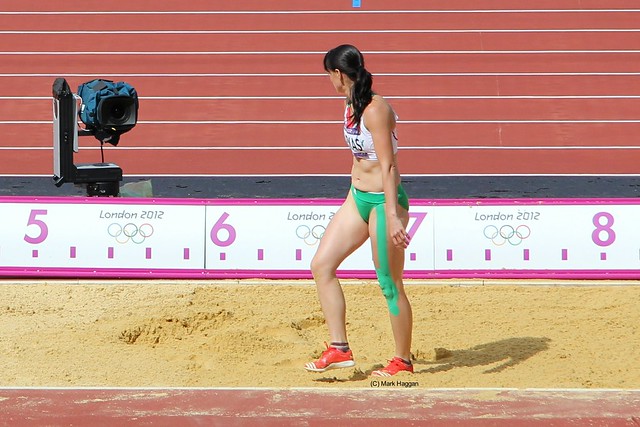 Gyorgyi Farkas of Hungary in the long jump during the heptathlon at the London 2012 Olympics