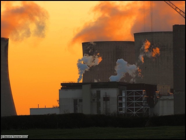 Ratcliffe Power Station and sun set reflects